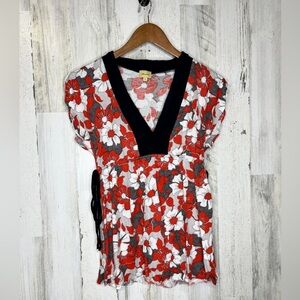 Ella Moss Women's Floral Polka Dot Top Red White Size Small